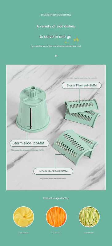 Multi-Function Rotary Vegetable Slicer & Grater - 5 Blade Types (10 Pcs Total) with Storage Box-green - Image 6
