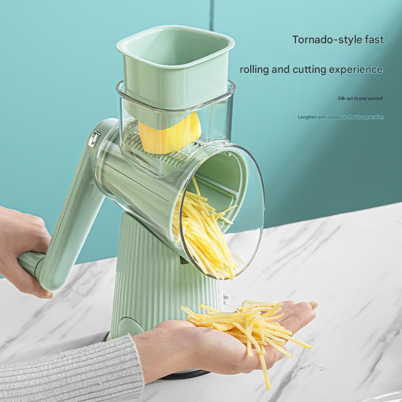 Multi-Function Rotary Vegetable Slicer & Grater - 5 Blade Types (10 Pcs Total) with Storage Box-white - Image 4