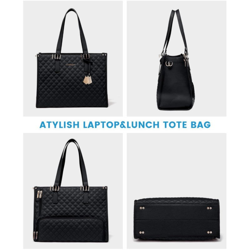 Stylish Quilted Laptop & Lunch Tote Bag , Water-Resistant with Insulated Compartment & Clutch(Wine red) - Image 4