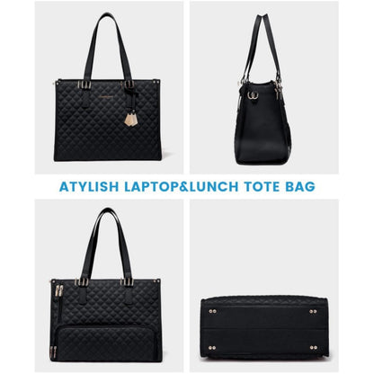 Stylish Quilted Laptop & Lunch Tote Bag , Water-Resistant with Insulated Compartment & Clutch(Wine red) - Image 4