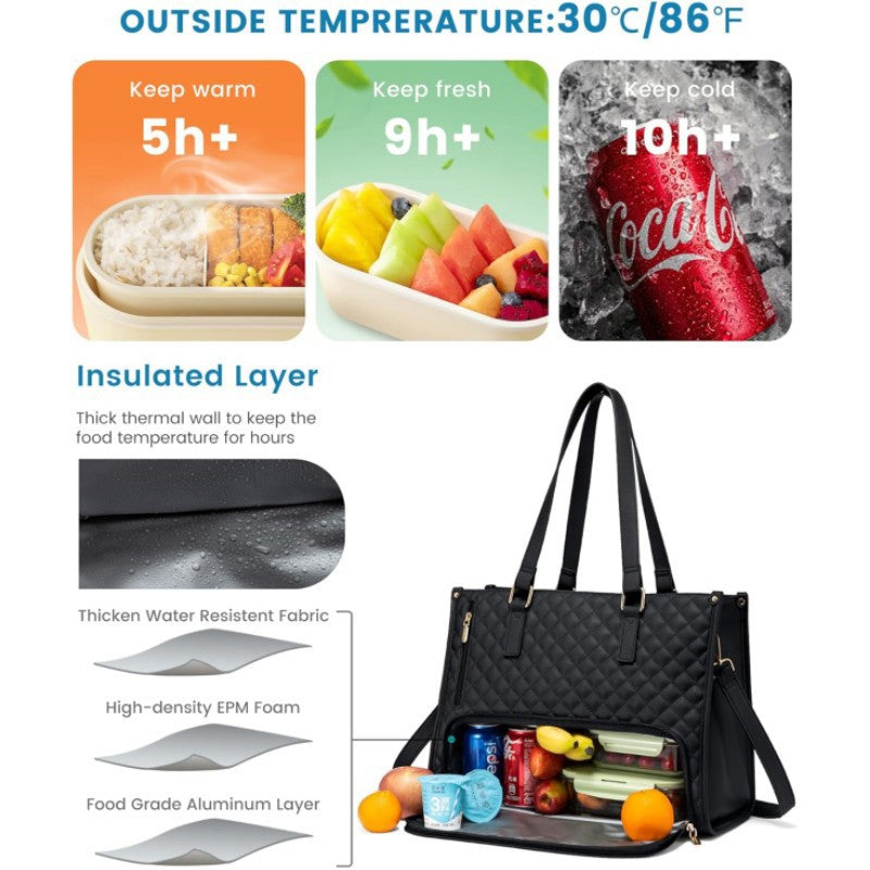 Stylish Quilted Laptop & Lunch Tote Bag , Water-Resistant with Insulated Compartment & Clutch(Wine red) - Image 6