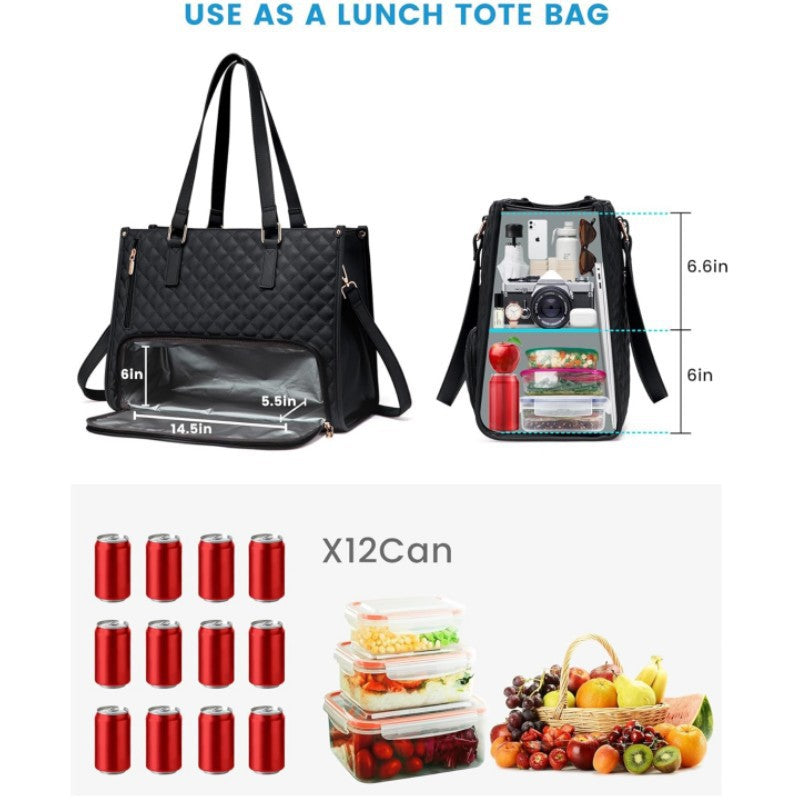 Stylish Quilted Laptop & Lunch Tote Bag , Water-Resistant with Insulated Compartment & Clutch(Brown) - Image 3