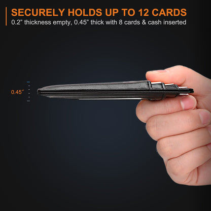 Slim Minimalist Leather Wallet with ID Window & RFID Blocking - Holds 12 Cards & Cash(Yellow Brown) - Image 5