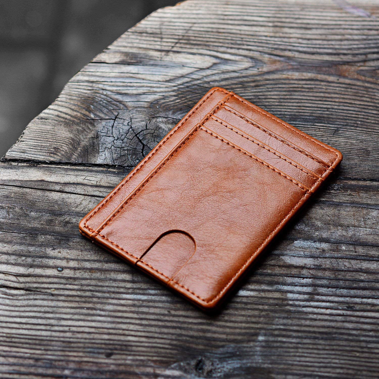 Slim Minimalist Leather Wallet with ID Window & RFID Blocking - Holds 12 Cards & Cash(Black) - Image 2