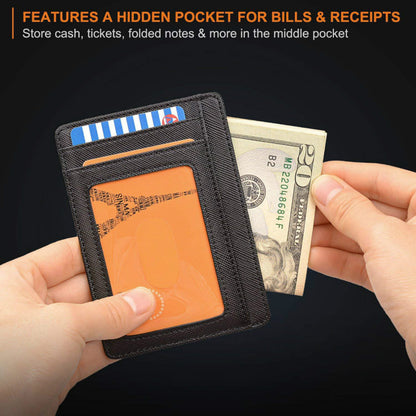 Slim Minimalist Leather Wallet with ID Window & RFID Blocking - Holds 12 Cards & Cash(Red) - Image 4