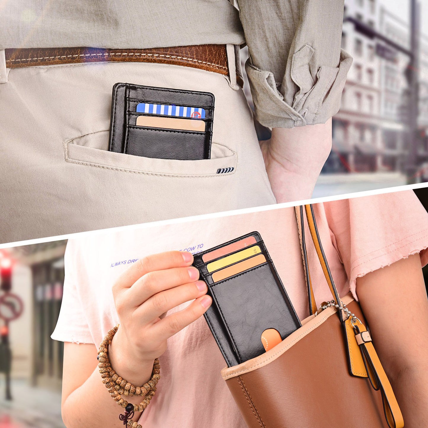 Slim Minimalist Leather Wallet with ID Window & RFID Blocking - Holds 12 Cards & Cash(Red) - Image 7