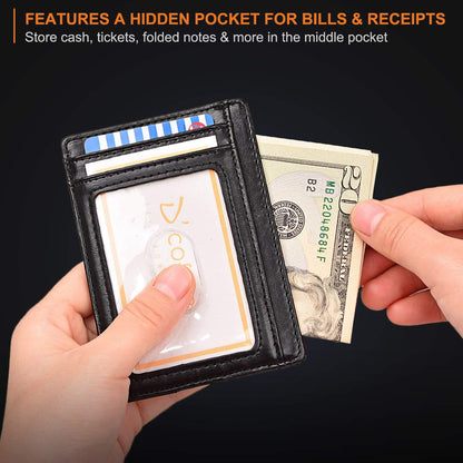 Slim Minimalist Leather Wallet with ID Window & RFID Blocking - Holds 12 Cards & Cash(Dark green) - Image 6