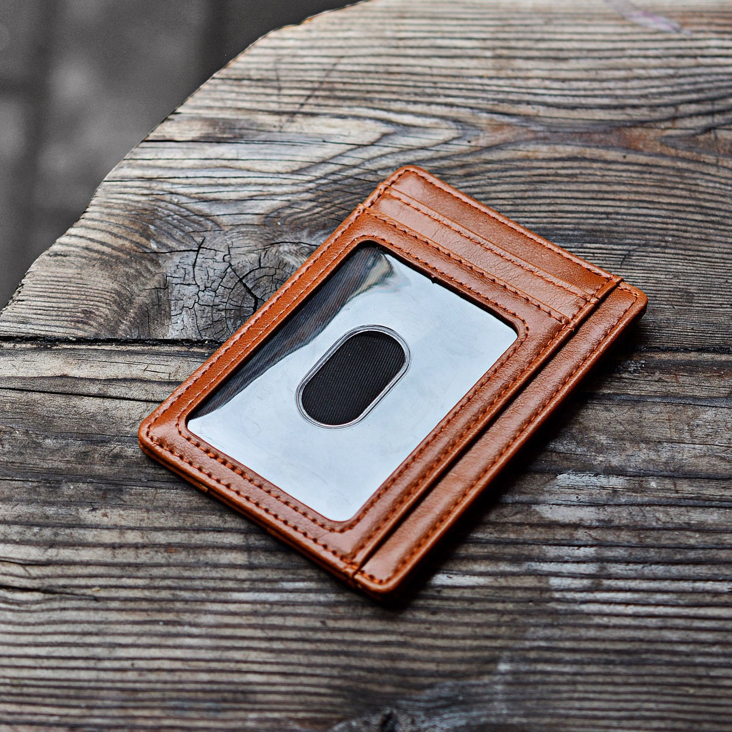 Slim Minimalist Leather Wallet with ID Window & RFID Blocking - Holds 12 Cards & Cash(Dark gray) - Image 3