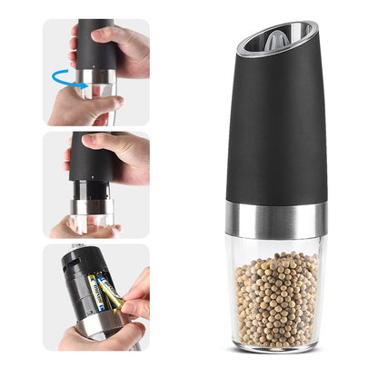 Gravity Electric Salt & Pepper Grinder Set - Adjustable Coarseness, LED Light, Battery Operated(black) - Image 3