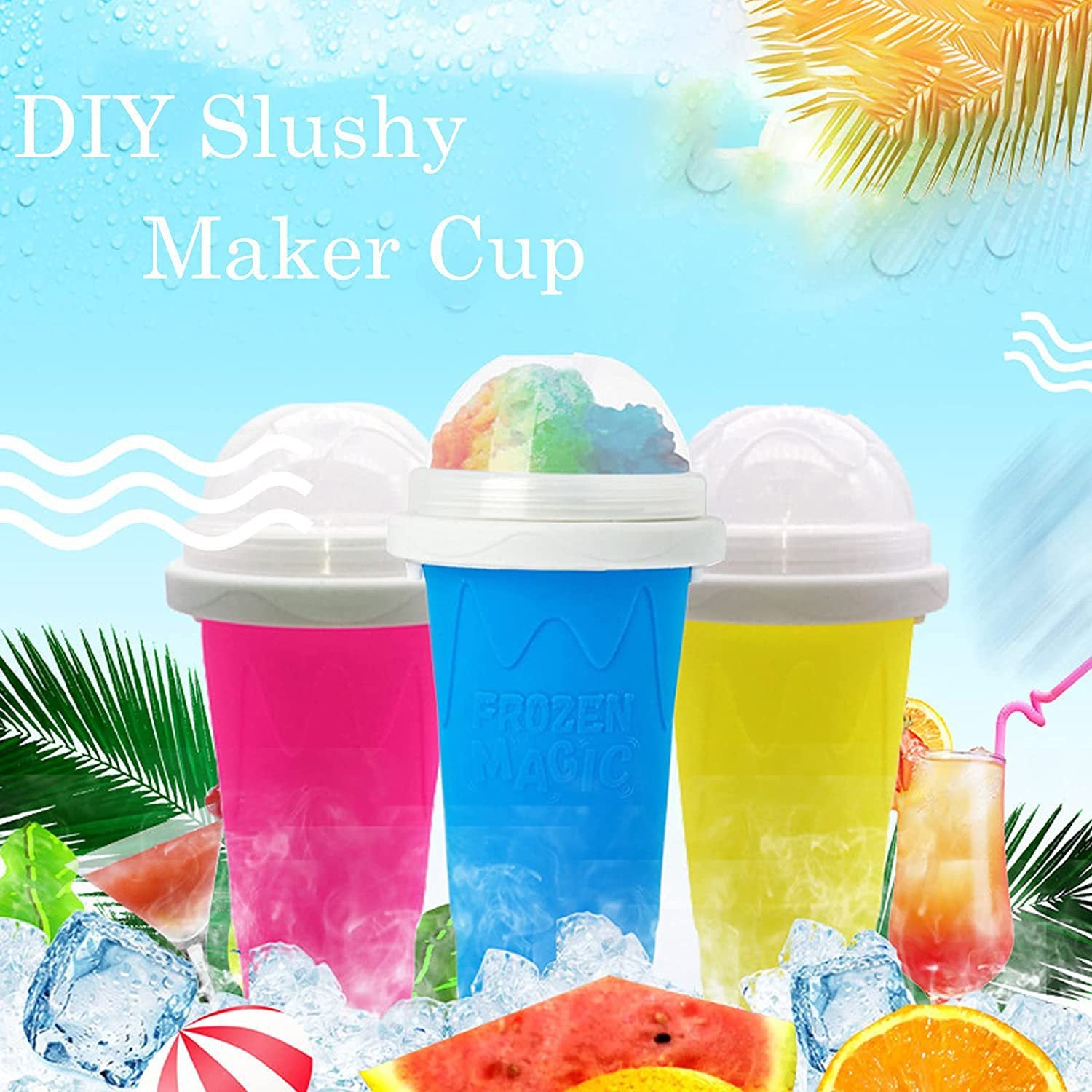 DIY Frozen Magic Slushy Maker Cup - Quick Squeeze Smoothie Cup with Lid & Straw/Spoon(Blue) - Image 2