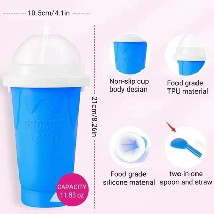 DIY Frozen Magic Slushy Maker Cup - Quick Squeeze Smoothie Cup with Lid & Straw/Spoon(Blue) - Image 3