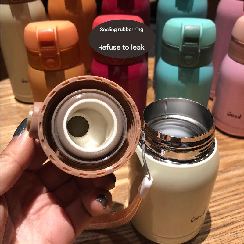Good Luck" Mini Stainless Steel Thermos Flask - 350ml Leakproof Insulated Bottle with Pop-Up Lid & Strap(pink)" - Image 5