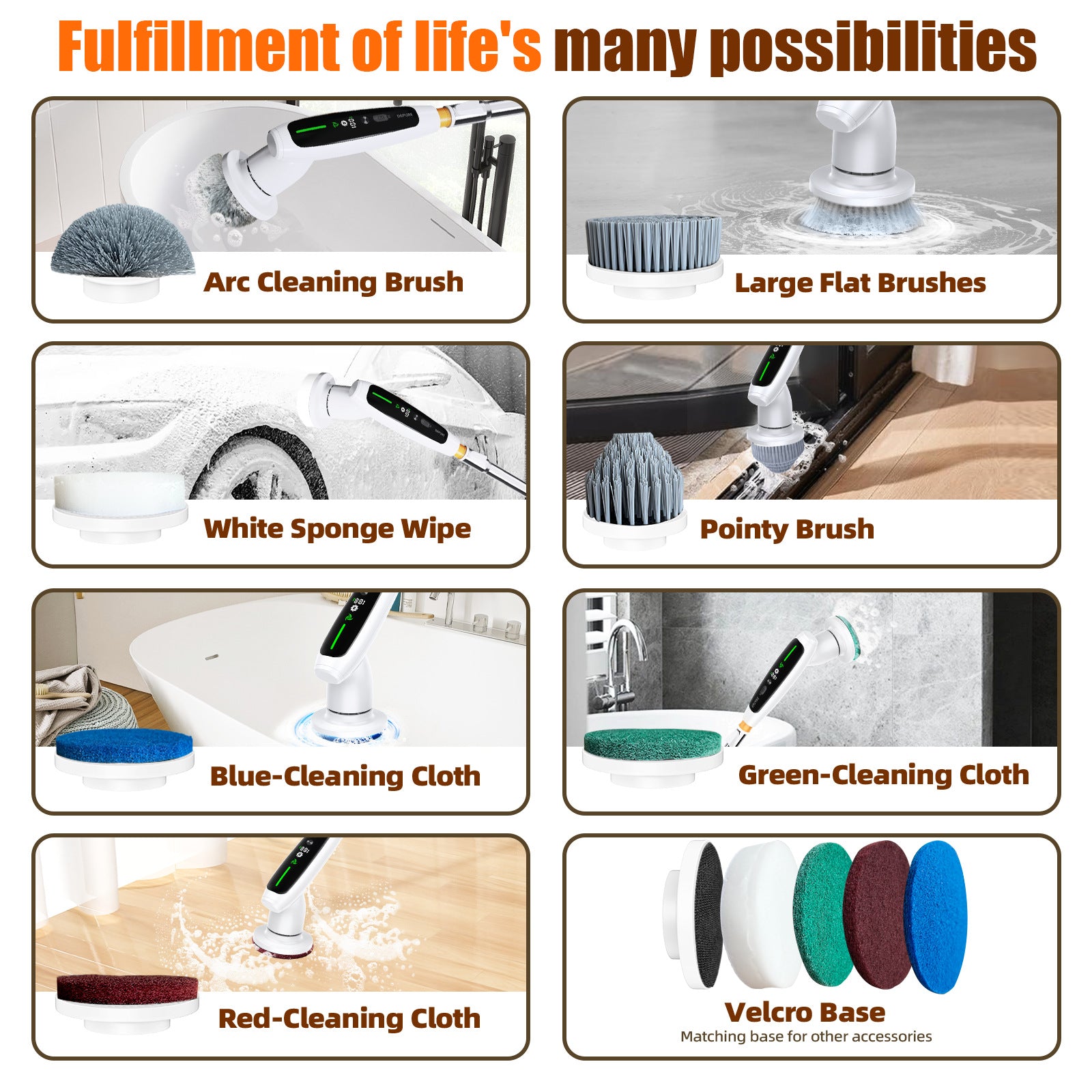 Electric Spin Scrubber with Adjustable Extension Handle & 8 Brush Heads - Smart LED Display - Image 2