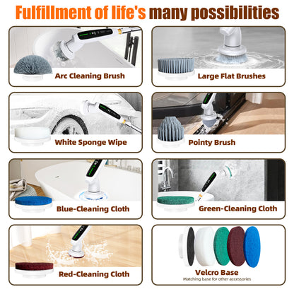 Electric Spin Scrubber with Adjustable Extension Handle & 8 Brush Heads - Smart LED Display - Image 2