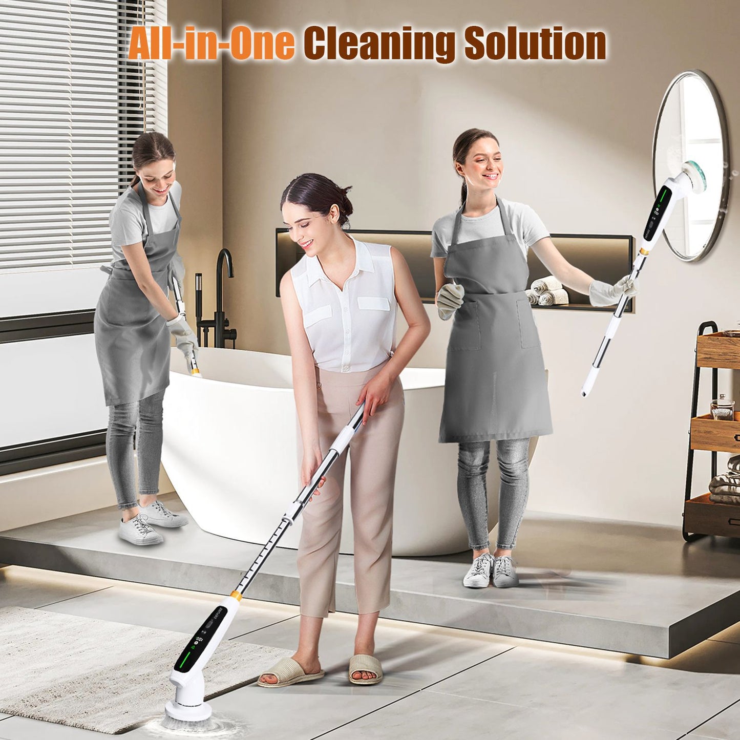 Electric Spin Scrubber with Adjustable Extension Handle & 8 Brush Heads - Smart LED Display - Image 3