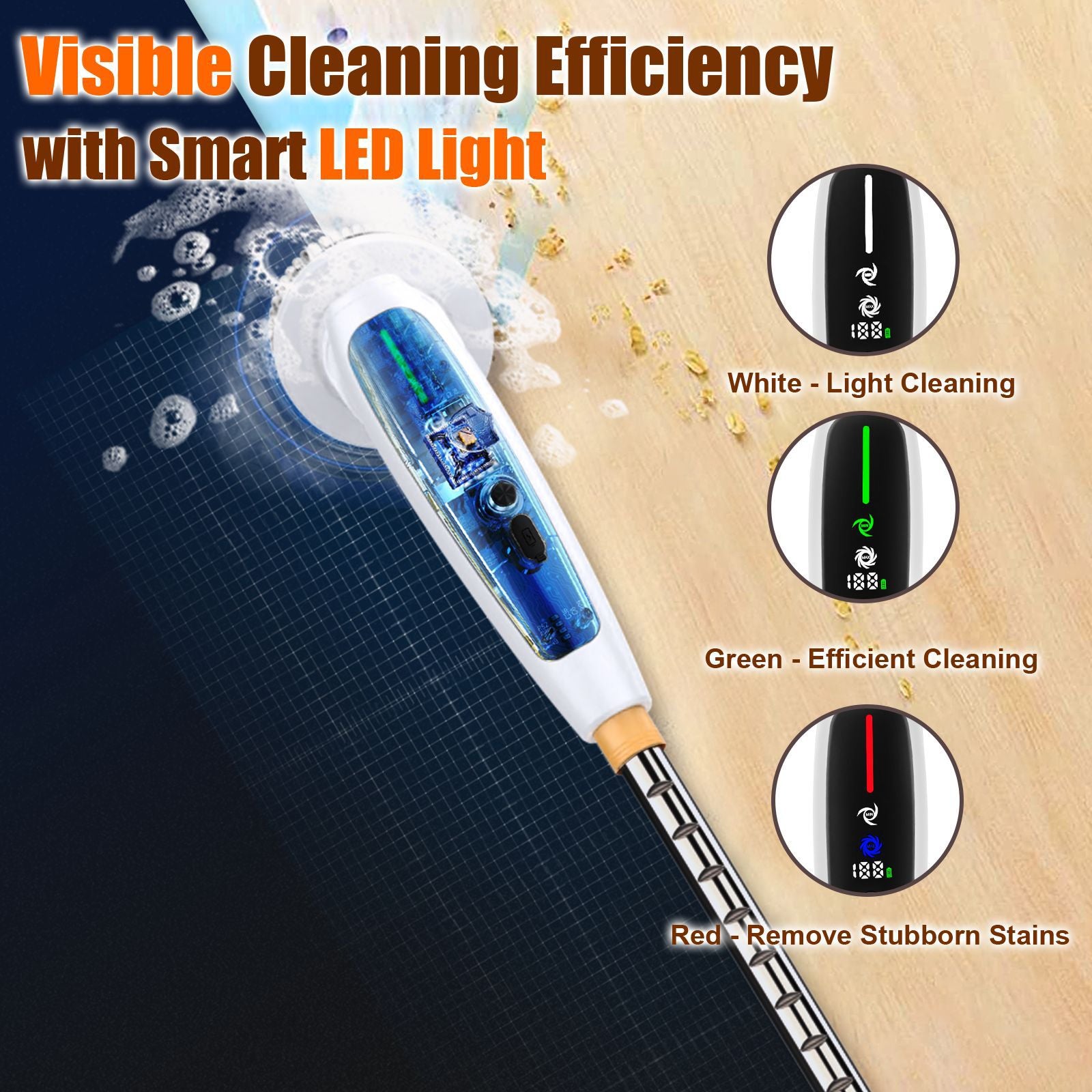 Electric Spin Scrubber with Adjustable Extension Handle & 8 Brush Heads - Smart LED Display - Image 4