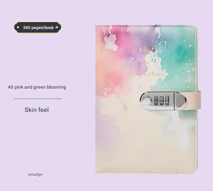 A5 Tie-Dye Journal with Combination Lock - 240 Pages, Soft Touch Cover Diary(Pink Green)