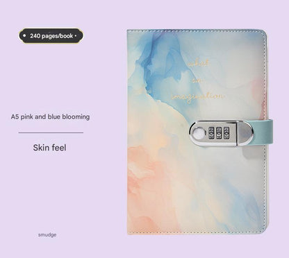 A5 Tie-Dye Journal with Combination Lock - 240 Pages, Soft Touch Cover Diary(Light blue)