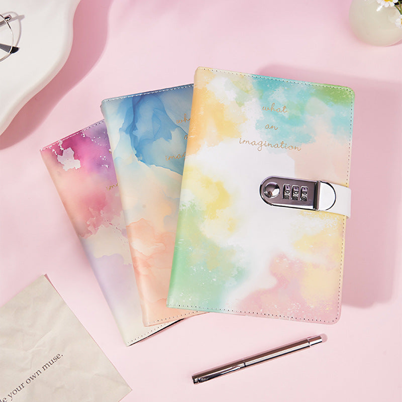 A5 Tie-Dye Journal with Combination Lock - 240 Pages, Soft Touch Cover Diary(Light blue) - Image 4