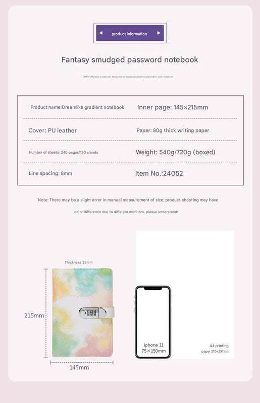 A5 Tie-Dye Journal with Combination Lock - 240 Pages, Soft Touch Cover Diary(Colorful) - Image 5