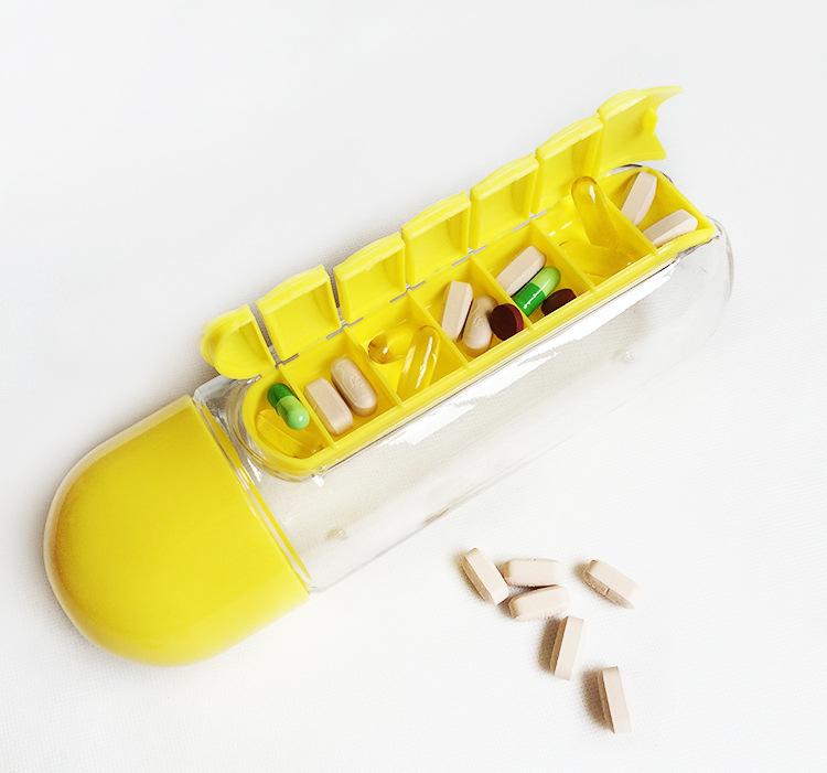 2pc 2-in-1 Water Bottle with 7-Day Pill Organizer - 600ml BPA-Free, Portable & Leakproof(black) - Image 3