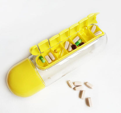 2pc 2-in-1 Water Bottle with 7-Day Pill Organizer - 600ml BPA-Free, Portable & Leakproof(Rose) - Image 3
