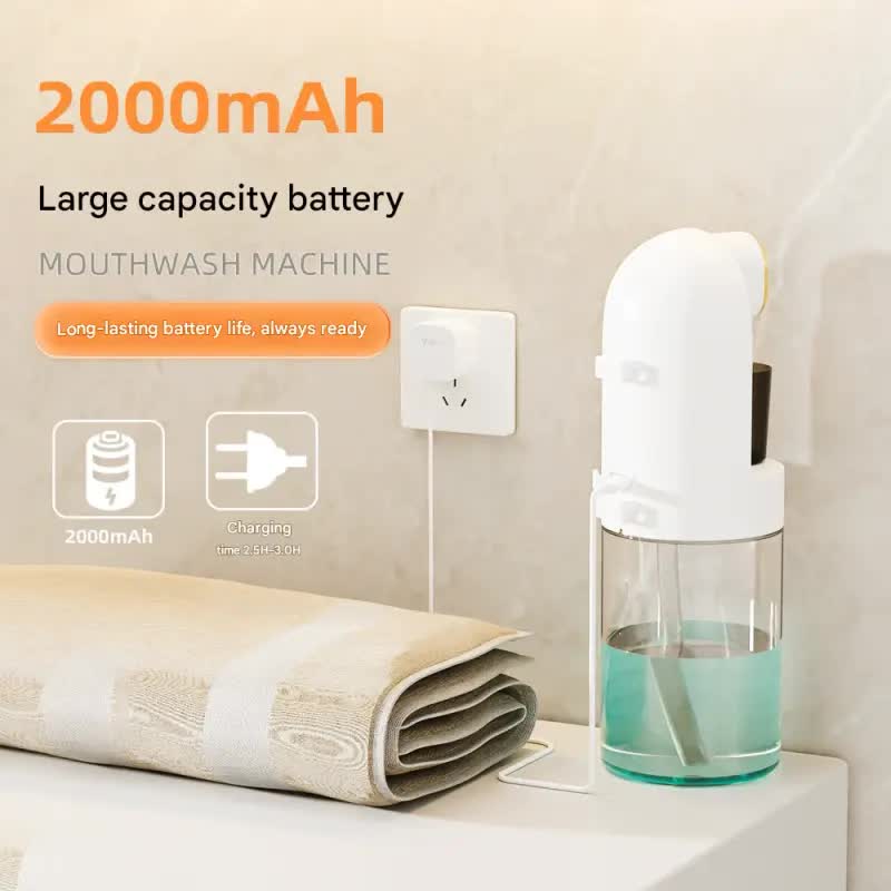 Smart Automatic Mouthwash Dispenser - 4 Adjustable Levels, LED Display, 2000mAh Battery & Magnetic Cups(white) - Image 4
