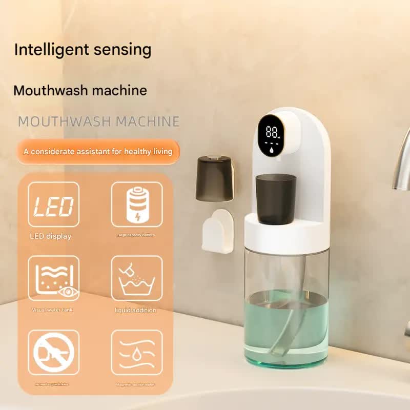 Smart Automatic Mouthwash Dispenser - 4 Adjustable Levels, LED Display, 2000mAh Battery & Magnetic Cups(black) - Image 2