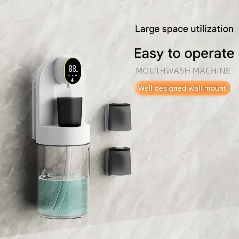 Smart Automatic Mouthwash Dispenser - 4 Adjustable Levels, LED Display, 2000mAh Battery & Magnetic Cups(black) - Image 3