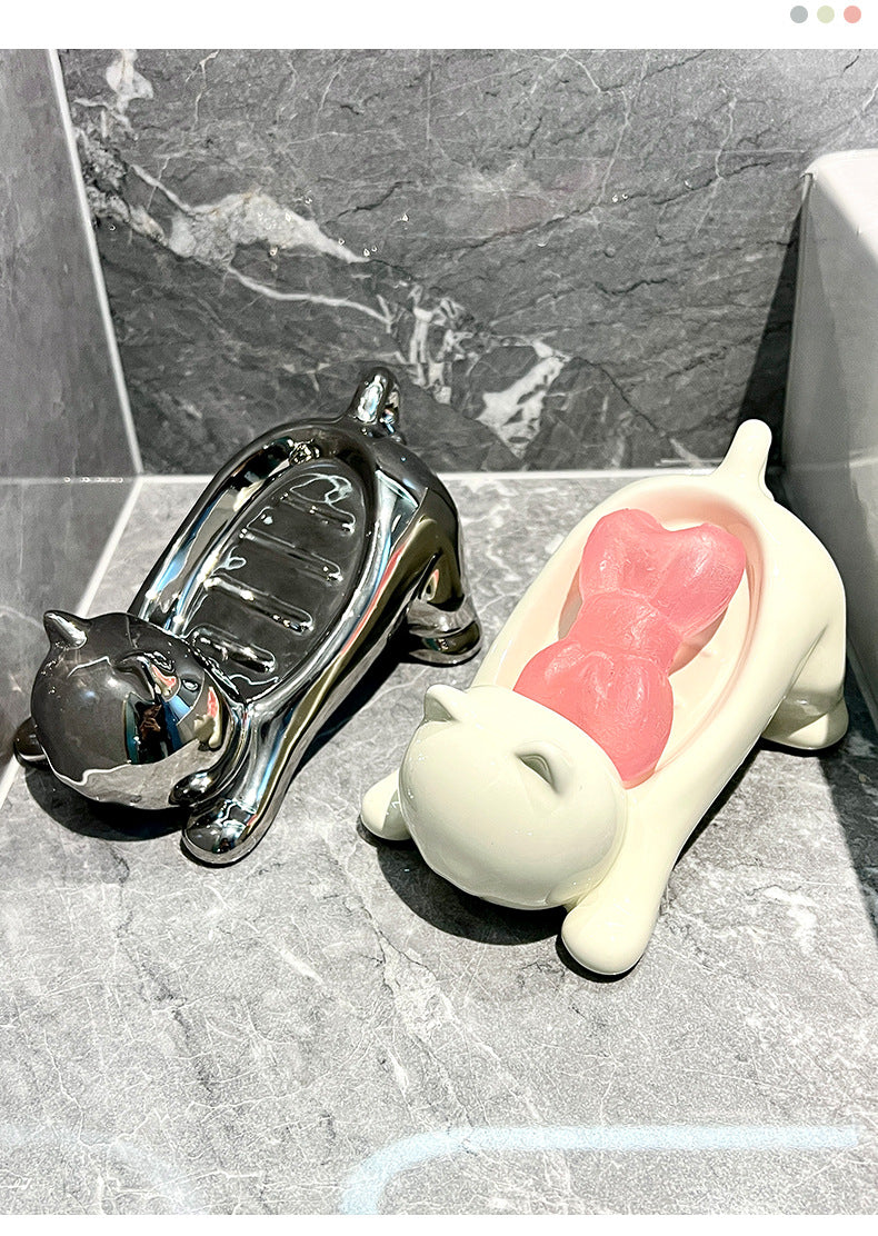 Charming Cat-Shaped Ceramic Soap Dish - Creative & Versatile Home Decor Accent(Milky white) - Image 3