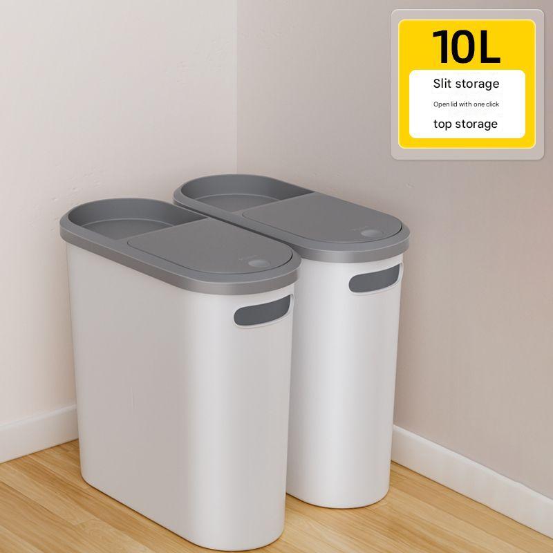 Slim Press-Top Trash Can with Top Storage Compartment - Narrow Design for Bathroom & Small Spaces(White cover + ash bucket) - Image 2