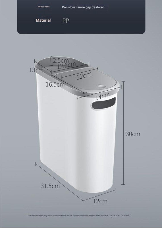 Slim Press-Top Trash Can with Top Storage Compartment - Narrow Design for Bathroom & Small Spaces(Ash cover + ash bucket) - Image 4