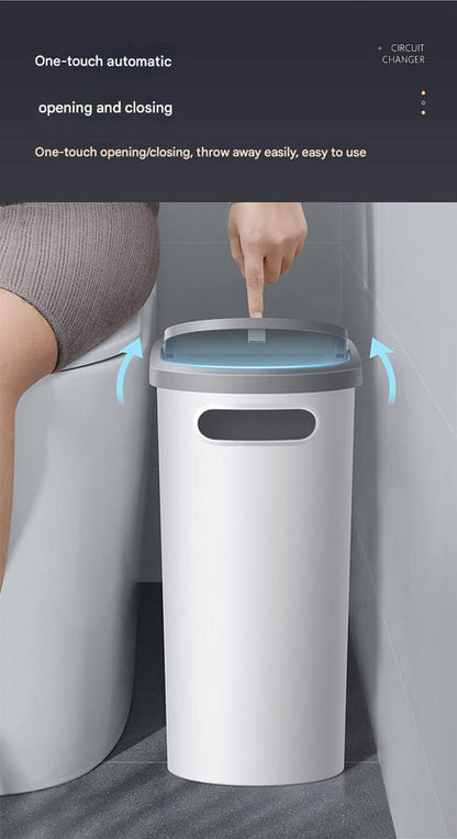 Slim Press-Top Trash Can with Top Storage Compartment - Narrow Design for Bathroom & Small Spaces(Ash cover + ash bucket) - Image 6