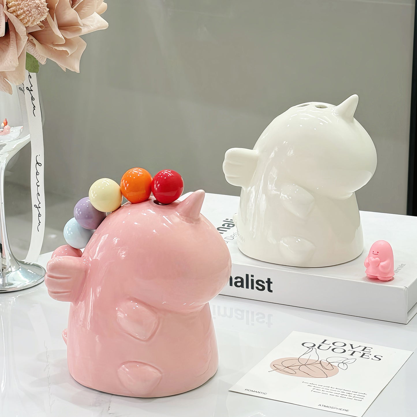 Adorable Unicorn Ceramic Fruit Fork Holder Set - Includes Stainless Steel Forks with Ball Tops(pink) - Image 2