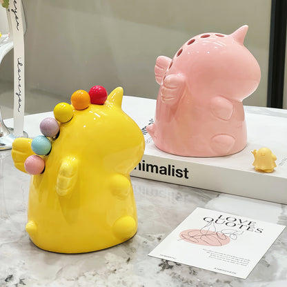 Adorable Unicorn Ceramic Fruit Fork Holder Set - Includes Stainless Steel Forks with Ball Tops(yellow) - Image 3