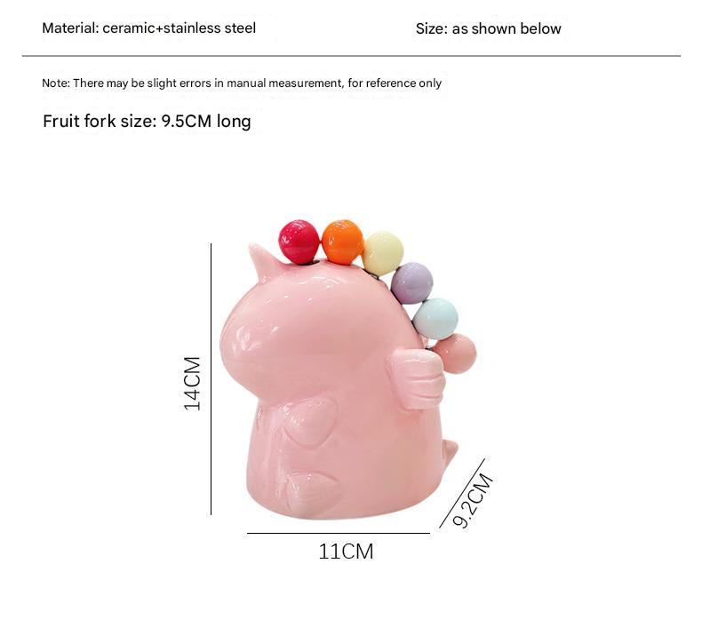 Adorable Unicorn Ceramic Fruit Fork Holder Set - Includes Stainless Steel Forks with Ball Tops(yellow) - Image 4