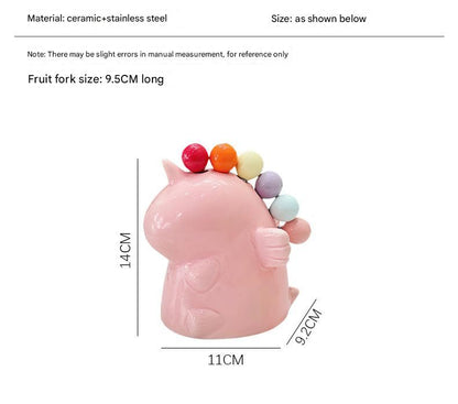 Adorable Unicorn Ceramic Fruit Fork Holder Set - Includes Stainless Steel Forks with Ball Tops(yellow) - Image 4