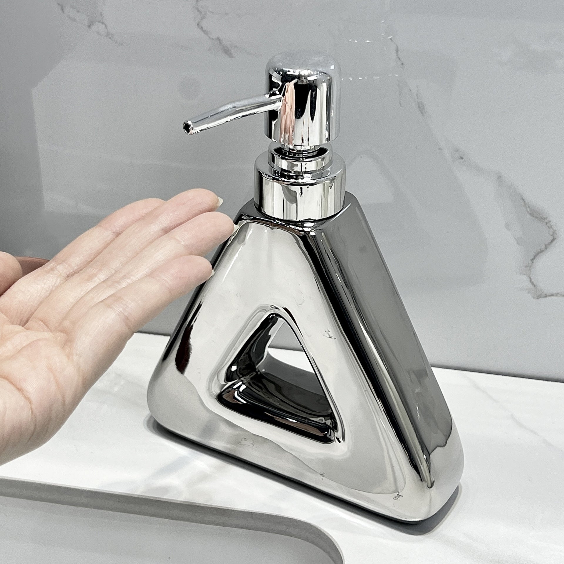 Modern Ceramic Soap & Lotion Dispenser - Unique Geometric Designs, 300ml Capacity(Donut lotion bottle milky white) - Image 4