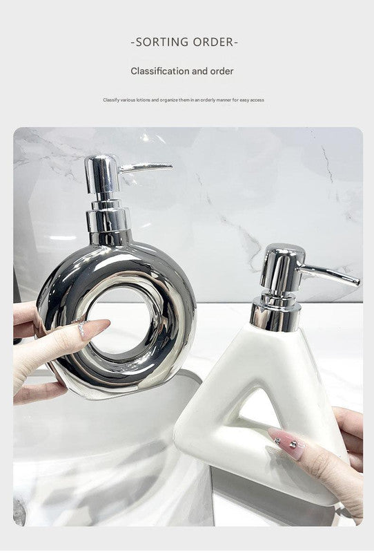 Modern Ceramic Soap & Lotion Dispenser - Unique Geometric Designs, 300ml Capacity(Donut lotion bottle milky white) - Image 5