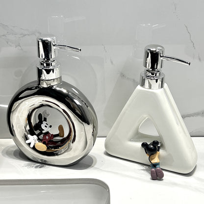 Modern Ceramic Soap & Lotion Dispenser - Unique Geometric Designs, 300ml Capacity(Donut lotion bottle, silver) - Image 3