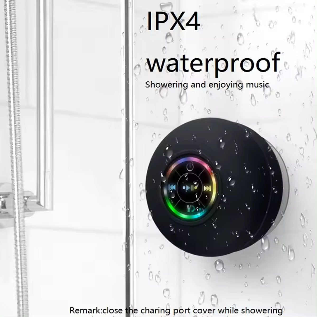 IPX4 Waterproof Bluetooth Shower Speaker with Suction Cup & LED Lights - Hands-Free Calling(green) - Image 2