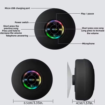 IPX4 Waterproof Bluetooth Shower Speaker with Suction Cup & LED Lights - Hands-Free Calling(green) - Image 3