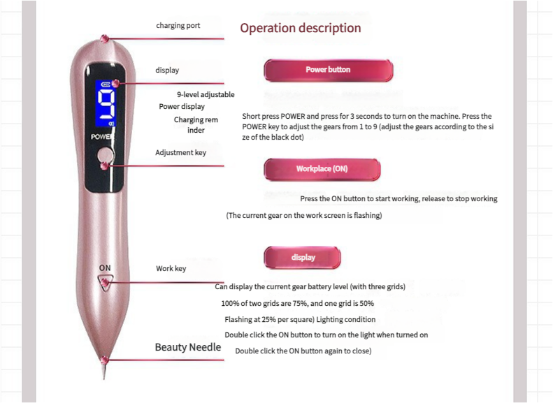 Professional 9-Level Skin Tag & Mole Remover Pen - USB Rechargeable with LED Display & Multiple Needles(white) - Image 3