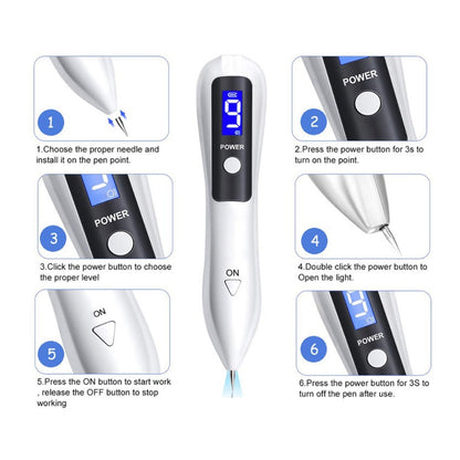 Professional 9-Level Skin Tag & Mole Remover Pen - USB Rechargeable with LED Display & Multiple Needles(Gold) - Image 2