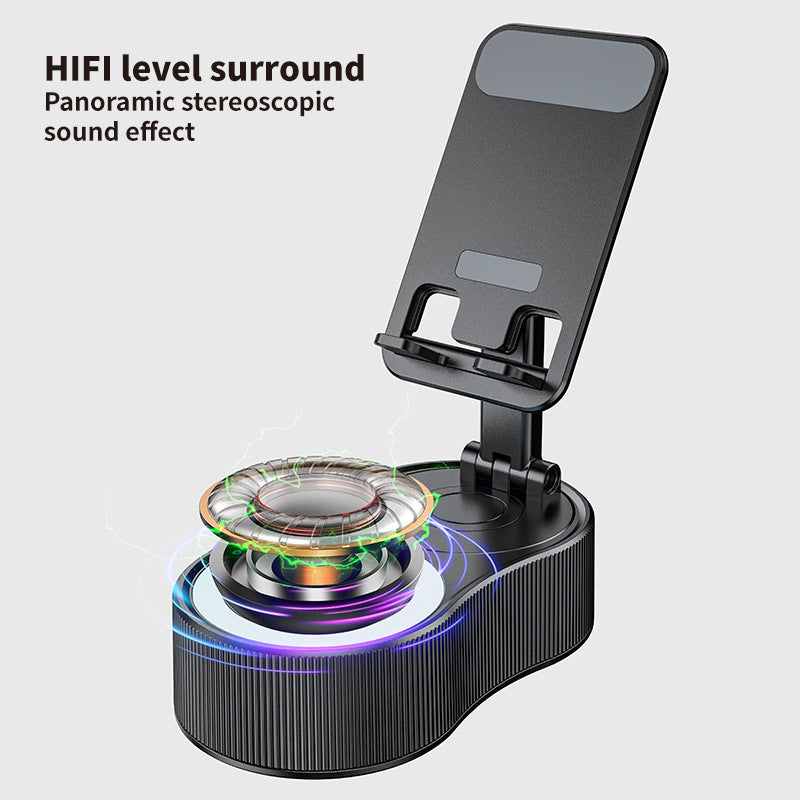 Foldable Bluetooth Speaker with 360 Rotating Phone/Tablet Stand & RGB Lights - HIFI Surround Sound(black) - Image 2