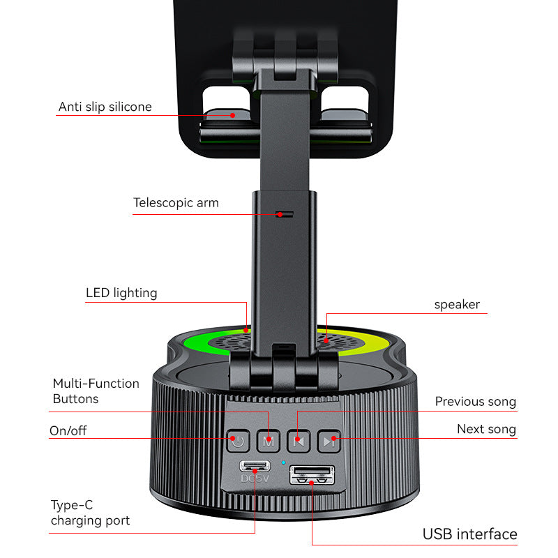 Foldable Bluetooth Speaker with 360 Rotating Phone/Tablet Stand & RGB Lights - HIFI Surround Sound(black) - Image 4