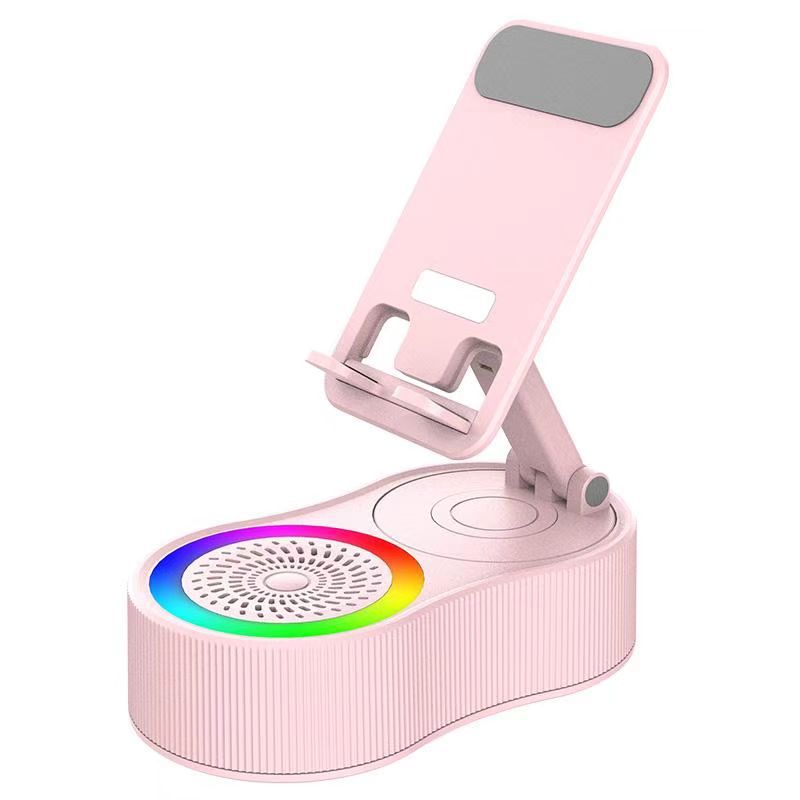 Foldable Bluetooth Speaker with 360 Rotating Phone/Tablet Stand & RGB Lights - HIFI Surround Sound(Pink)