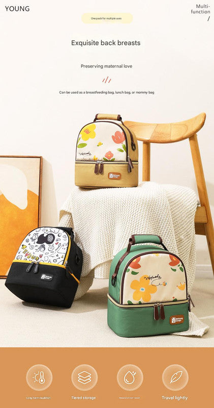 Versatile Insulated Breast Milk Cooler & Lunch Backpack - Waterproof, Multi-Carry Options(Black print) - Image 3