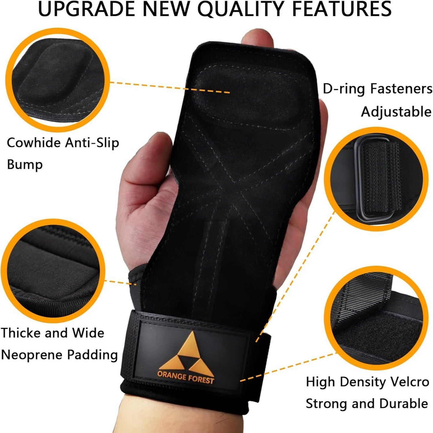 Heavy Duty Weightlifting Grips - Anti-Slip Cowhide Palm Protectors with Neoprene Wrist Support & Adjustable Straps(green) - Image 2