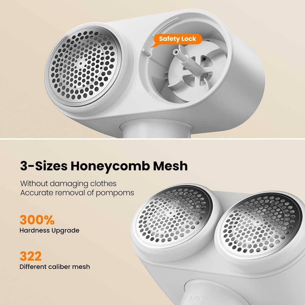 Dual-Head Electric Lint Remover - USB-C Rechargeable, LED Display, 3-Size Honeycomb Mesh(White) - Image 4